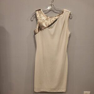 Jennifer Lopez Jersey Dress Size Medium Cream Colour Wedding Evening Sequins